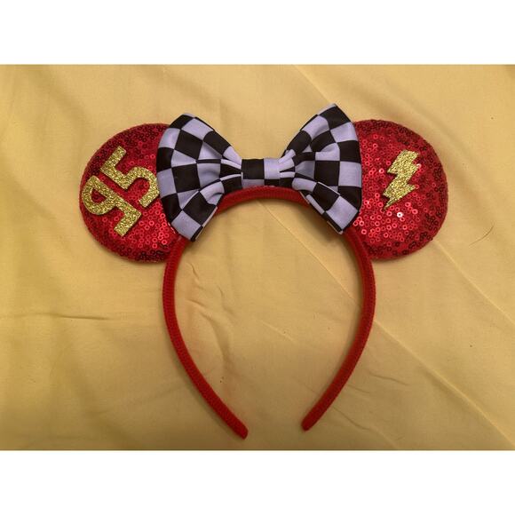 Handmade Disney Pixar Cars Lightning McQueen-themed Disney Mouse Ears Headband - Picture 1 of 2